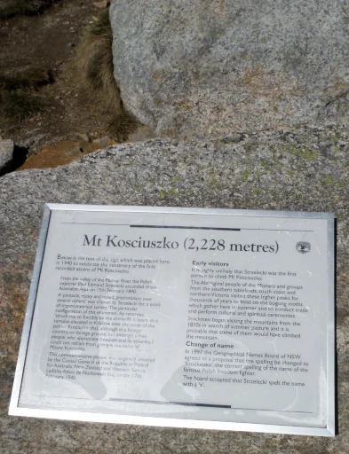 A plague showing all the details about Mount Kosciuszko which students visit during school programs