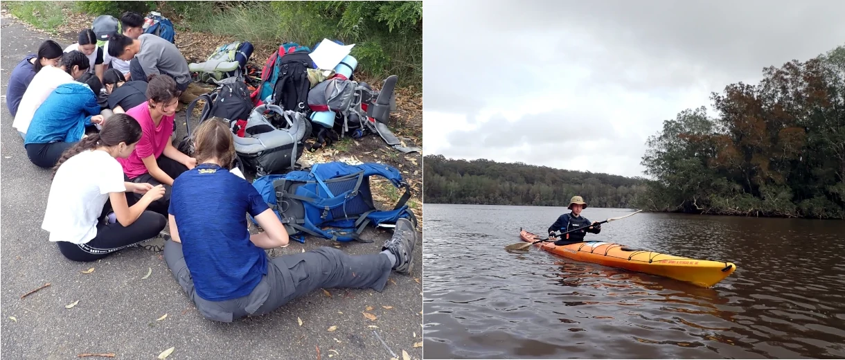 The pack and Paddle School camp gives people the chance to both Kayak and do map work like the people in the photo.